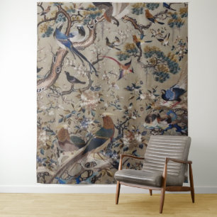 Asian,antique,silk,Painting,nature,Birds,vintage,c Tapestry