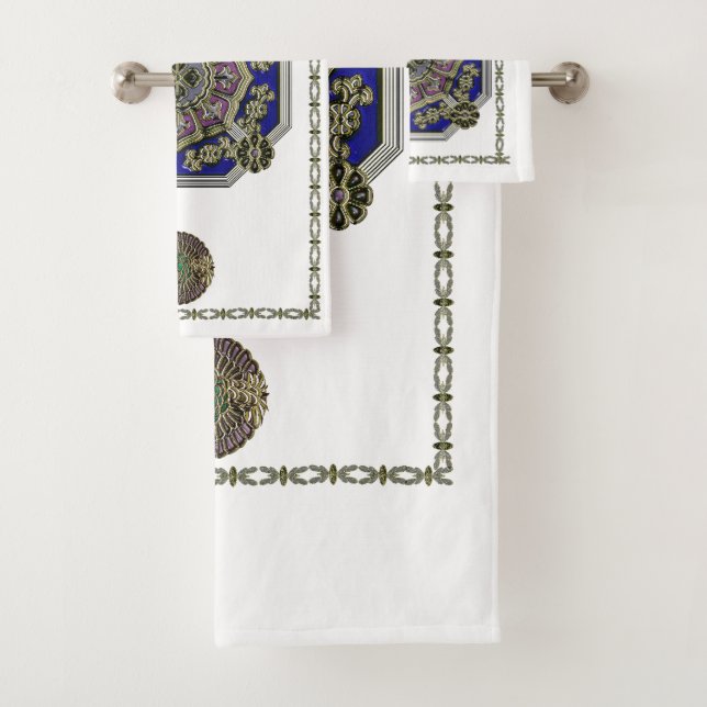 Asian Art Deco Traditional Jewelled Bath Towel Set (Insitu)