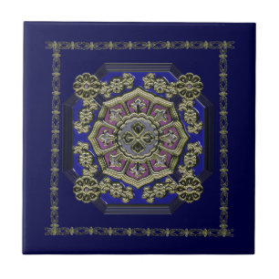 Asian Art Deco Traditional Jewelled Ceramic Tile