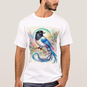 Asian Azurewinged Magpie 170724AREF119 - Watercolo T-Shirt