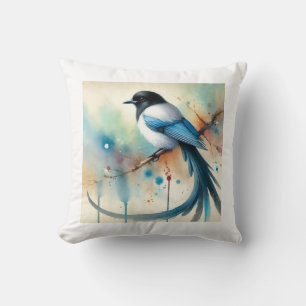 Asian azurewinged magpie 290924AREF101 - Watercolo Cushion