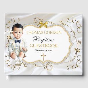 Asian Baby Boy Baptism Christening White & Gold Guest Book