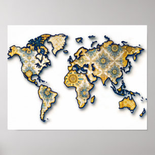 Asian Bateek Wall Art World Map Poster