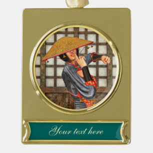 Asian Battle Woman Gold Plated Banner Ornament