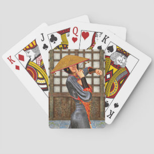 Asian Battle Woman Playing Cards