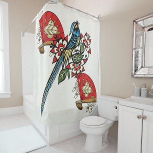 Asian Bird Deco Shower Curtain