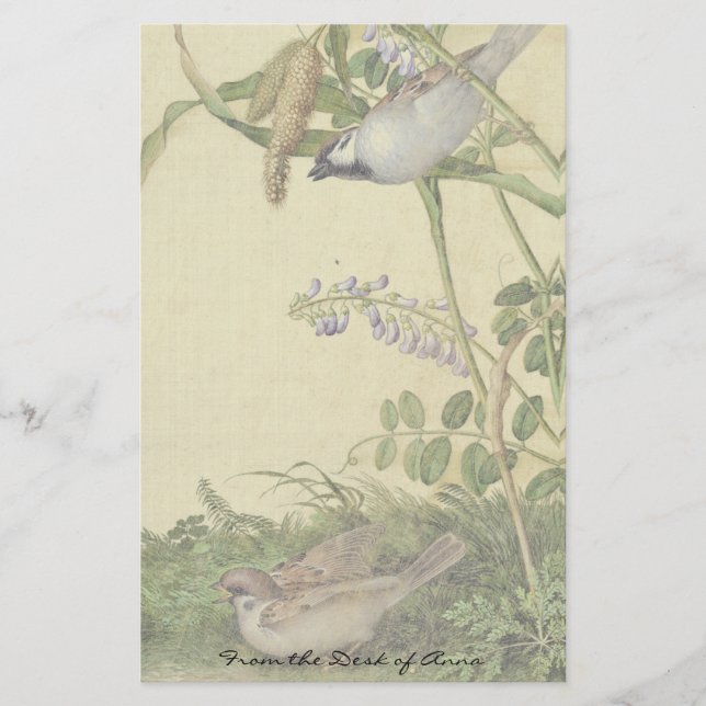 Asian Birds Wildflower Flowers Habitat Stationery (Front)