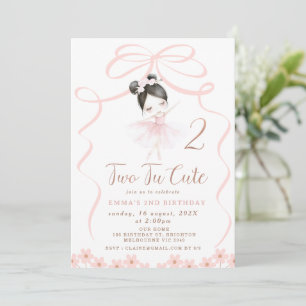 Asian Black Hair Ballerina Two Tu Cute Birthday Invitation