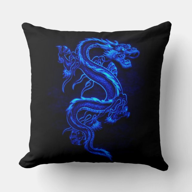 Asian Blue Dragon Throw Pillow (Front)