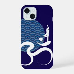 Asian Blue Sun Yoga Modern Zen Calligraphy Om Aum iPhone 15 Case
