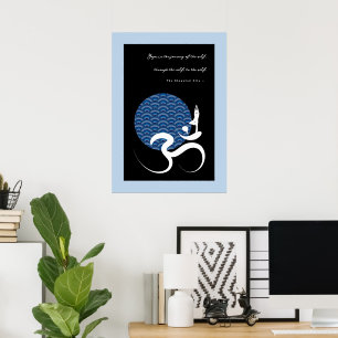 Asian Blue Sun Yoga Modern Zen Calligraphy Om Aum Poster