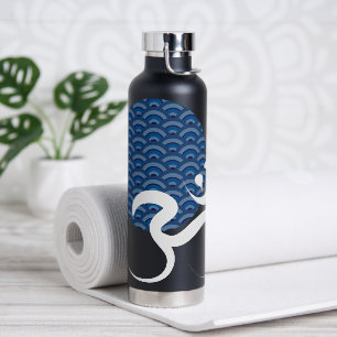 Asian Blue Sun Yoga Modern Zen Calligraphy Om Aum Water Bottle