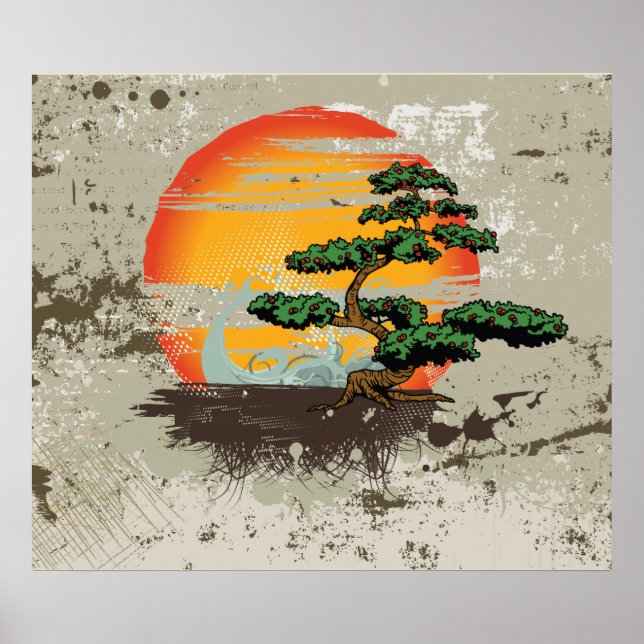 Asian bonsai and sun custom print poster (Front)