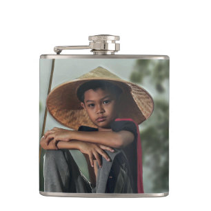 Asian Boy Fishing Hip Flask