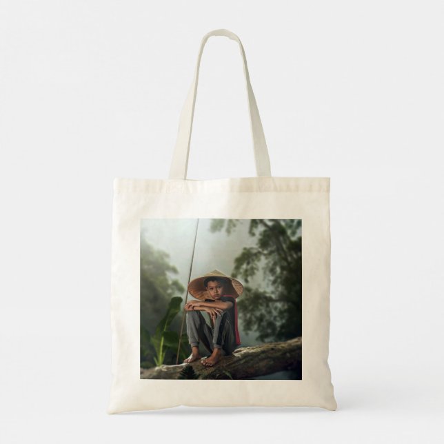 Asian Boy Fishing Tote Bag (Back)
