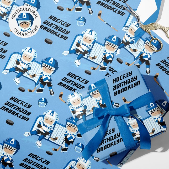 Asian boy Hockey Birthday Personalised Wrapping Paper (Creator Uploaded)