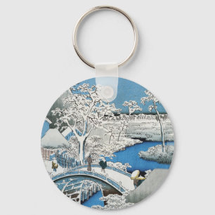 Asian Bridge and Snow Landscape Keychain