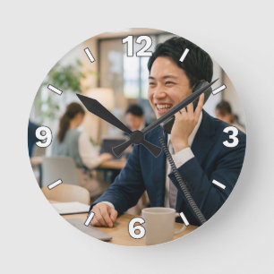 Asian Businessman Phone Call Office Decor Round Clock
