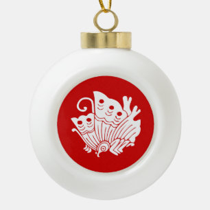 Asian Butterfly Japanese Kamon Design Ceramic Ball Christmas Ornament