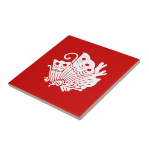 Asian Butterfly Japanese Kamon Design Ceramic Tile