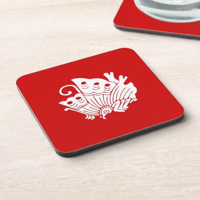 Asian Butterfly Japanese Kamon Design Coaster (Left Side)