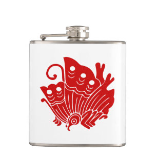 Asian Butterfly Japanese Kamon Design Hip Flask