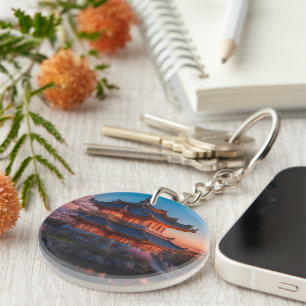 Asian Castle of the Garden Sunset Key Ring