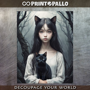 Asian Cat Furry witch with black cat Tissue Paper