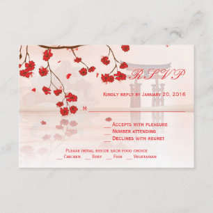 Asian cherry blossom wedding RSVP card