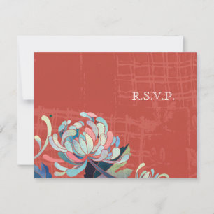 Asian Chrysanthemum Red Wedding RSVP Card