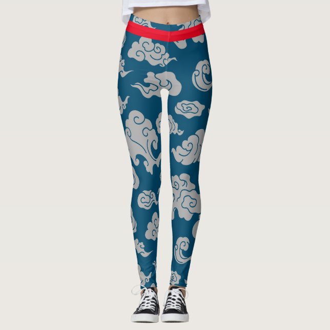 ASIAN CLOUD PATTERN BLUE LEGGINGS (Front)