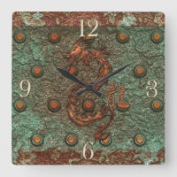 Asian Copper Dragon Rusty Metal Fantasy Art Clock