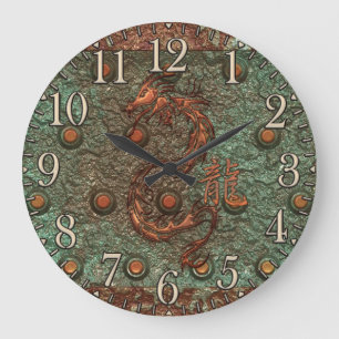 Asian Copper Dragon Rusty Metal Fantasy Art Clock