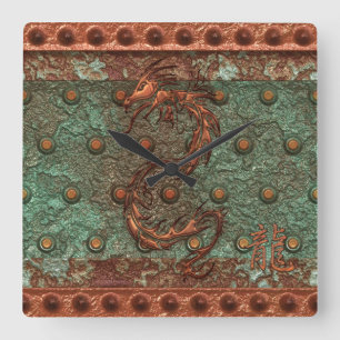 Asian Copper Dragon Rusty Metal Fantasy Art Clock