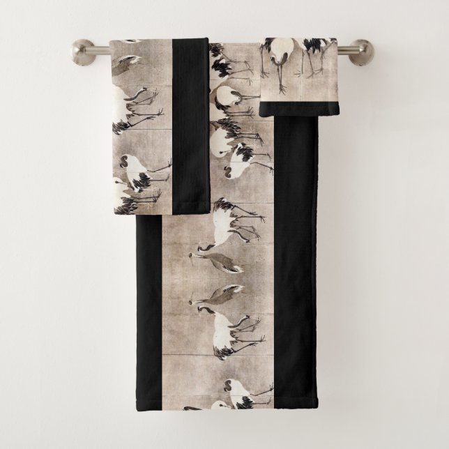 Asian Crane Birds Wildlife Okyo Bath Towel Set (Insitu)