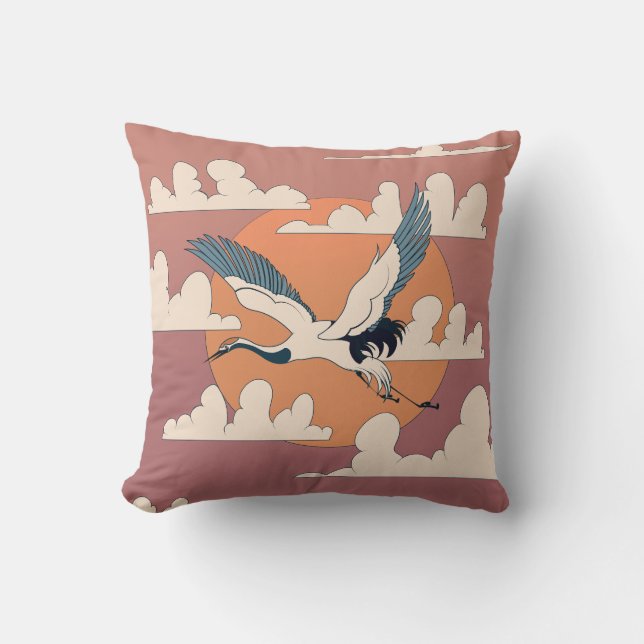 Asian Crane In Flight Cushion (Front)
