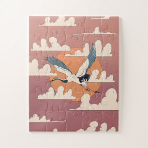 Asian Crane In Flight Jigsaw Puzzle