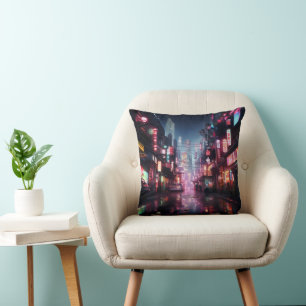 Asian Cyberpunk City Cushion