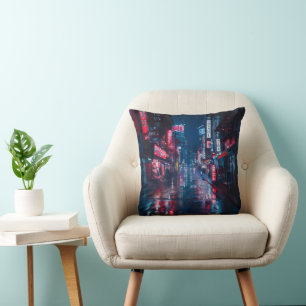 Asian Cyberpunk City Night Cushion