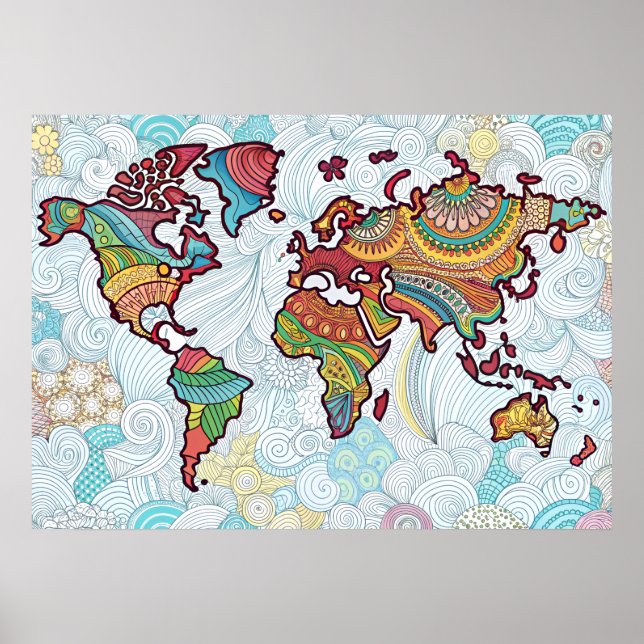 Asian Design World Map Poster (Front)
