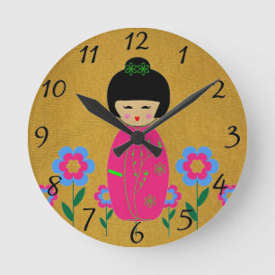 Asian Dolls Round Clock