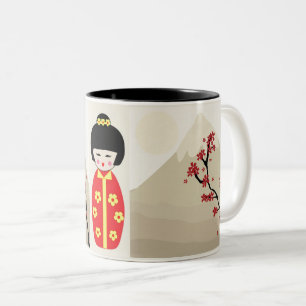 Asian Dolls Two-Tone Coffee Mug