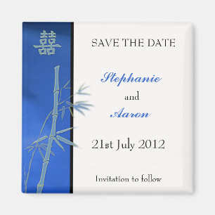 Asian Double Happiness Bamboo Blue Save The Date Magnet