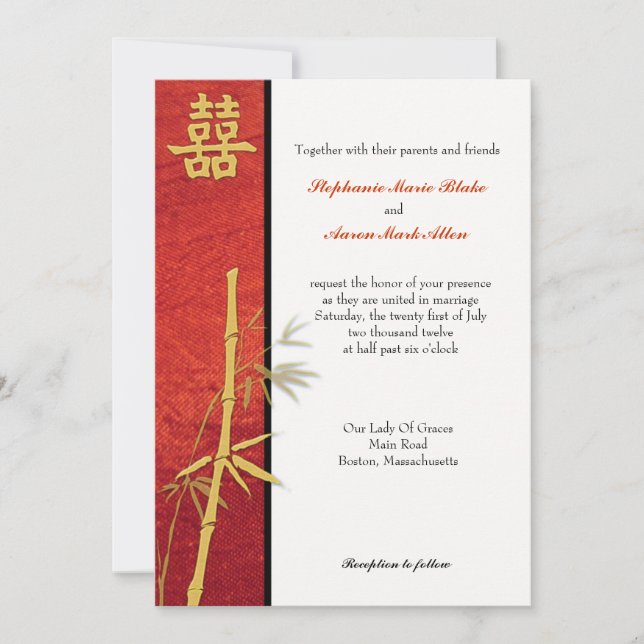 Asian Double Happiness Red Wedding Invitation (Front)