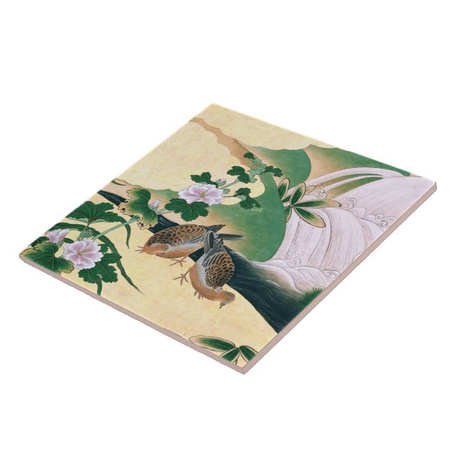 Asian Dove Birds Flowers Waterfall Tile (Side)