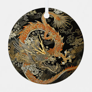 Asian Dragon and Clouds Metal Tree Decoration