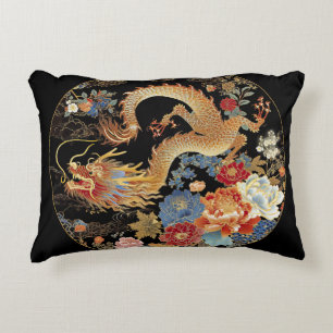 Asian Dragon and Flowers Decorative Cushion