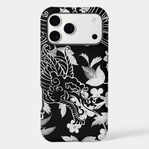 Asian Dragon - Black on Black Floral iPhone Case