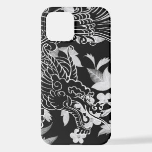 Asian Dragon - Black on Black Floral iPhone Case