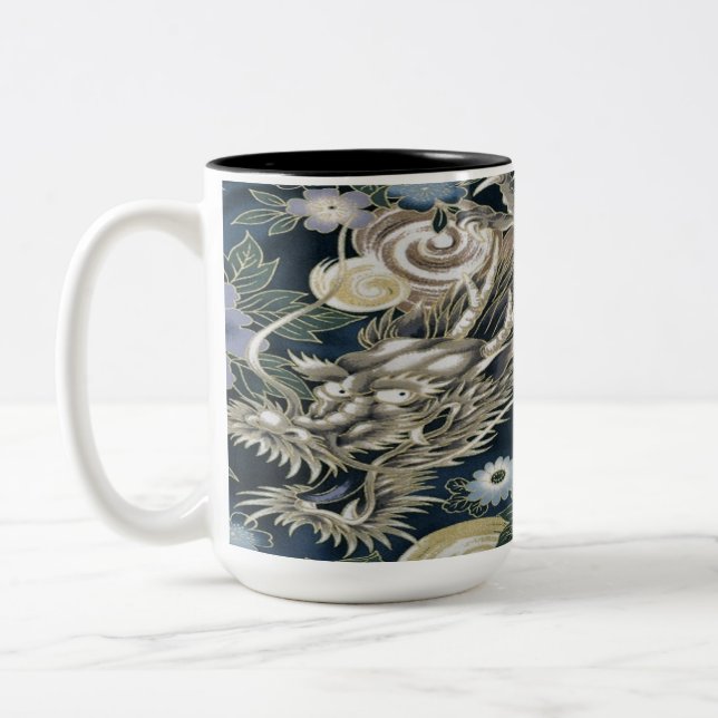 Asian Dragon Floral Pattern Coffee Mug (Left)